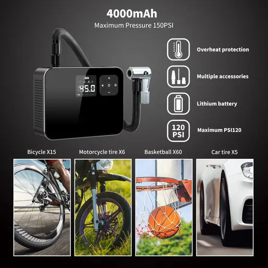 Portable Aluminum Alloy Electric Air Pump Air Compressor Metal Tire Inflator Pump 