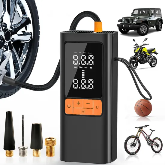Electric Air Pump Faster Inflation Cordless Tire Pump with LED for Car Motor Bike Ball with Power Bank 